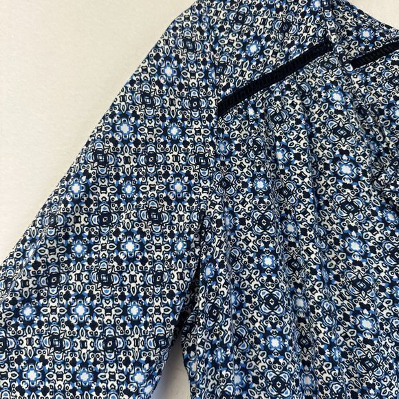 Gap Romper women L one piece long sleeve Blue & White geometric drawstring NWT - Picture 2 of 5